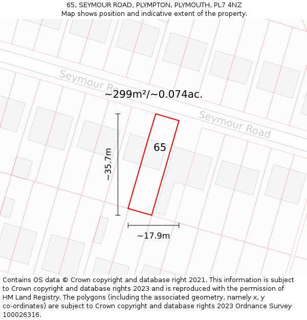 65, SEYMOUR ROAD, PLYMPTON, PLYMOUTH, PL7 4NZ: Plot and title map