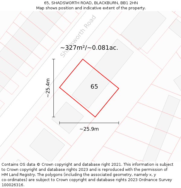 65, SHADSWORTH ROAD, BLACKBURN, BB1 2HN: Plot and title map