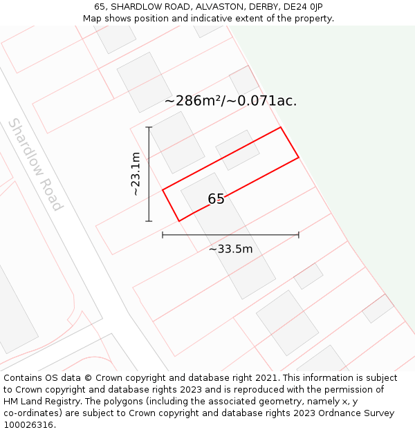 65, SHARDLOW ROAD, ALVASTON, DERBY, DE24 0JP: Plot and title map