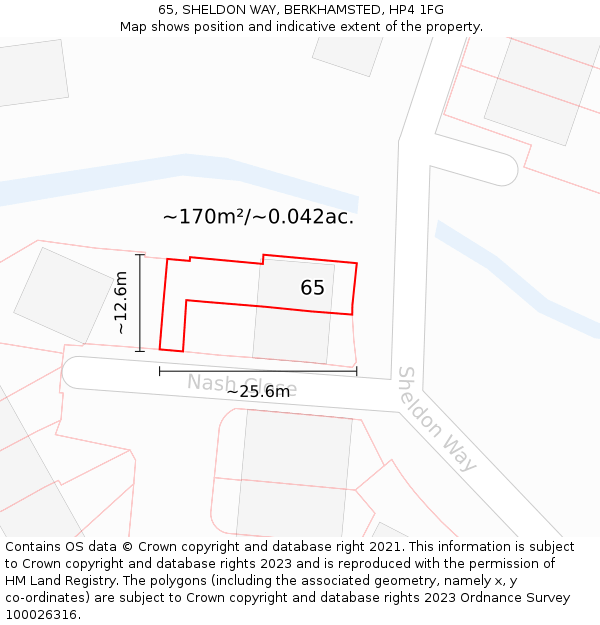 65, SHELDON WAY, BERKHAMSTED, HP4 1FG: Plot and title map