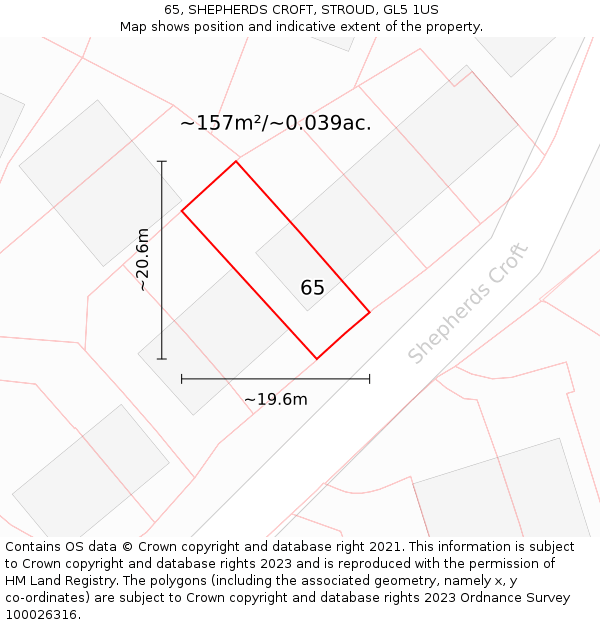 65, SHEPHERDS CROFT, STROUD, GL5 1US: Plot and title map