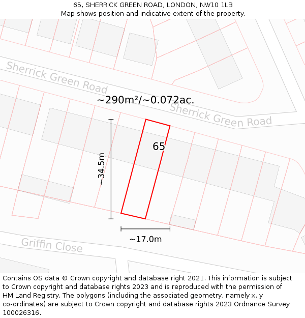 65, SHERRICK GREEN ROAD, LONDON, NW10 1LB: Plot and title map