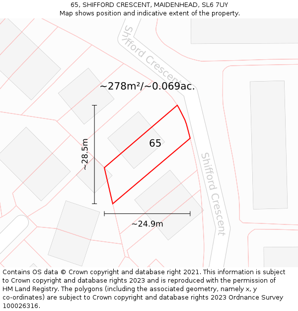 65, SHIFFORD CRESCENT, MAIDENHEAD, SL6 7UY: Plot and title map