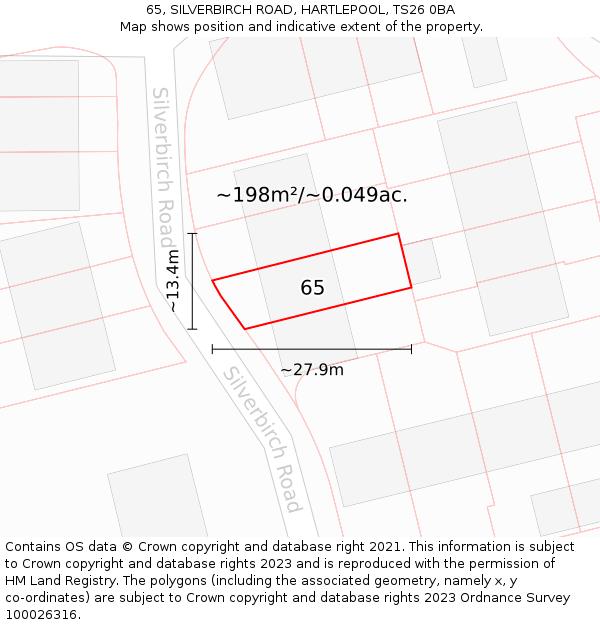 65, SILVERBIRCH ROAD, HARTLEPOOL, TS26 0BA: Plot and title map