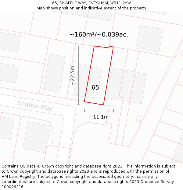 65, SNAFFLE WAY, EVESHAM, WR11 2AW: Plot and title map