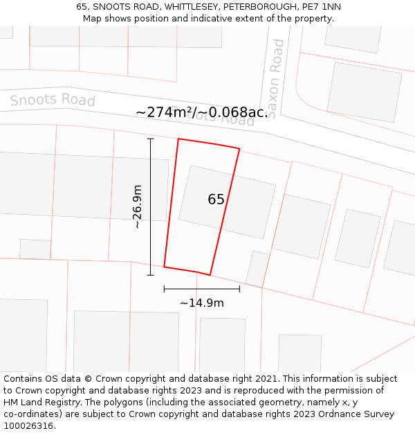 65, SNOOTS ROAD, WHITTLESEY, PETERBOROUGH, PE7 1NN: Plot and title map