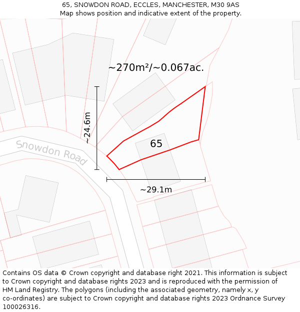 65, SNOWDON ROAD, ECCLES, MANCHESTER, M30 9AS: Plot and title map