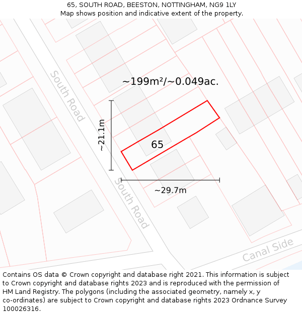 65, SOUTH ROAD, BEESTON, NOTTINGHAM, NG9 1LY: Plot and title map