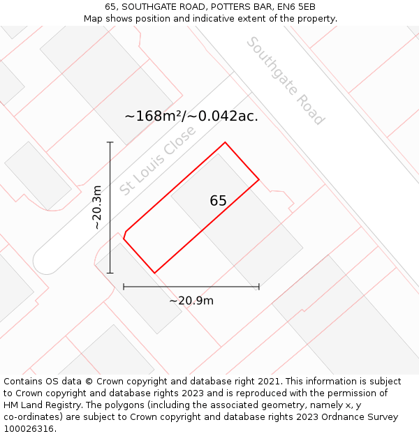 65, SOUTHGATE ROAD, POTTERS BAR, EN6 5EB: Plot and title map