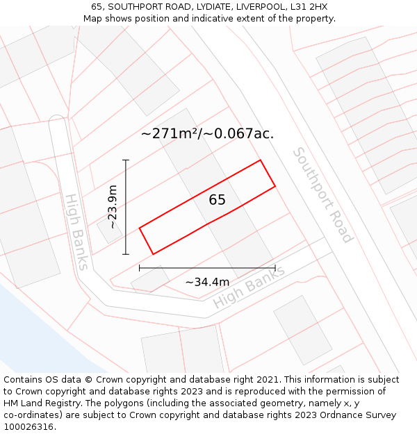 65, SOUTHPORT ROAD, LYDIATE, LIVERPOOL, L31 2HX: Plot and title map