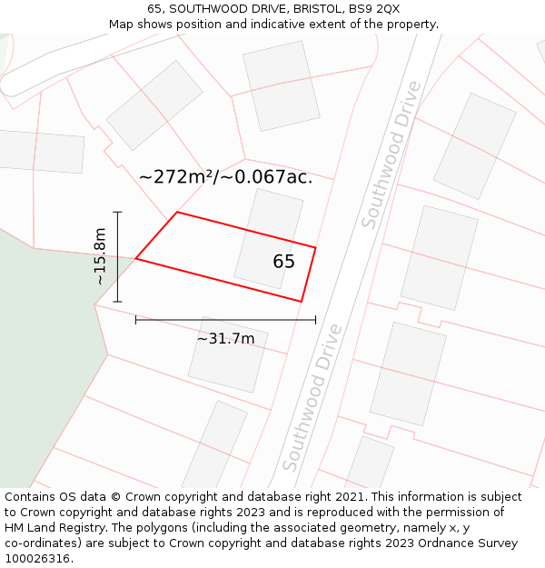 65, SOUTHWOOD DRIVE, BRISTOL, BS9 2QX: Plot and title map