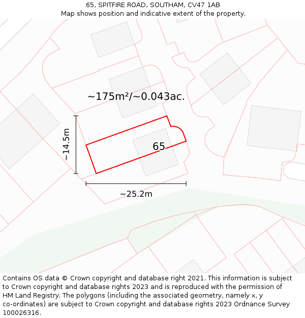 65, SPITFIRE ROAD, SOUTHAM, CV47 1AB: Plot and title map