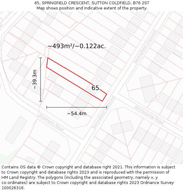 65, SPRINGFIELD CRESCENT, SUTTON COLDFIELD, B76 2ST: Plot and title map