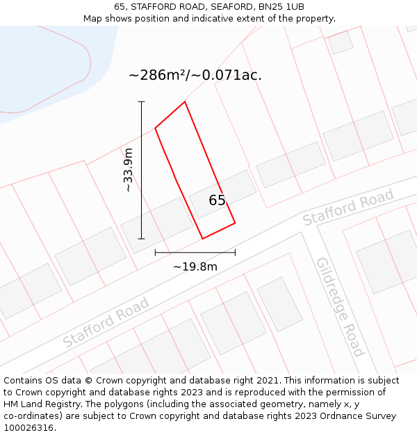 65, STAFFORD ROAD, SEAFORD, BN25 1UB: Plot and title map