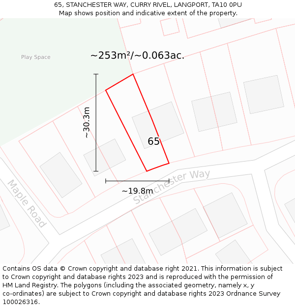 65, STANCHESTER WAY, CURRY RIVEL, LANGPORT, TA10 0PU: Plot and title map