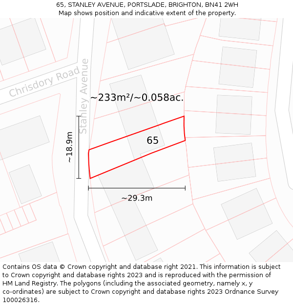 65, STANLEY AVENUE, PORTSLADE, BRIGHTON, BN41 2WH: Plot and title map