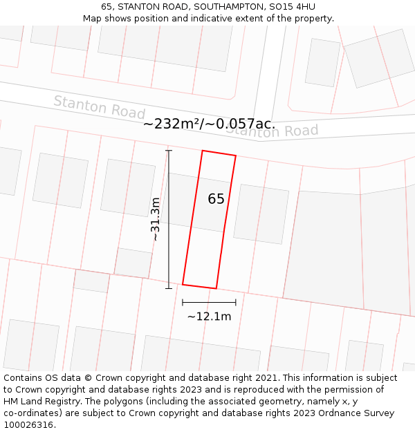 65, STANTON ROAD, SOUTHAMPTON, SO15 4HU: Plot and title map