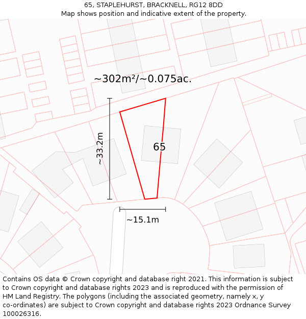 65, STAPLEHURST, BRACKNELL, RG12 8DD: Plot and title map