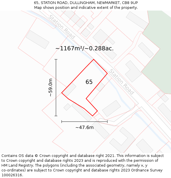 65, STATION ROAD, DULLINGHAM, NEWMARKET, CB8 9UP: Plot and title map