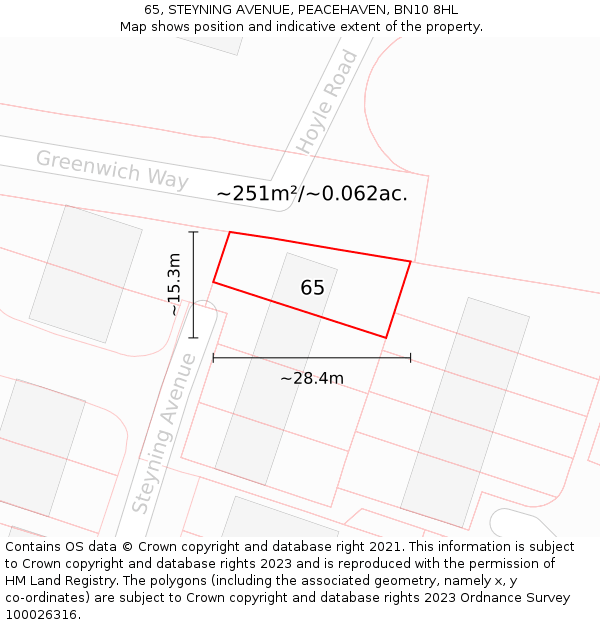 65, STEYNING AVENUE, PEACEHAVEN, BN10 8HL: Plot and title map