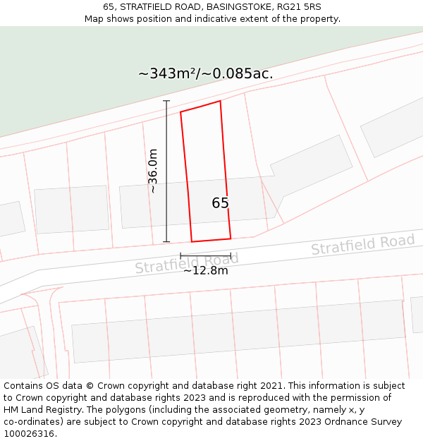 65, STRATFIELD ROAD, BASINGSTOKE, RG21 5RS: Plot and title map