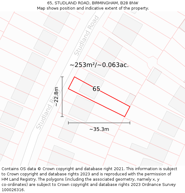 65, STUDLAND ROAD, BIRMINGHAM, B28 8NW: Plot and title map