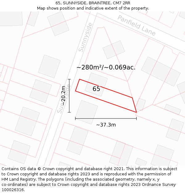 65, SUNNYSIDE, BRAINTREE, CM7 2RR: Plot and title map