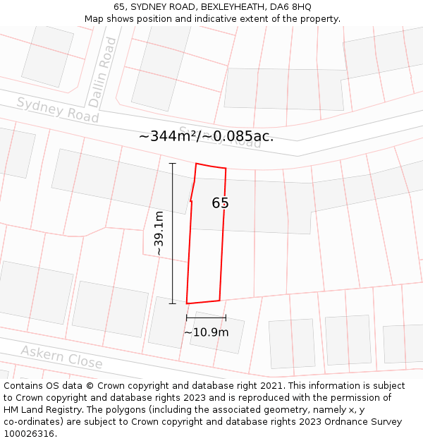 65, SYDNEY ROAD, BEXLEYHEATH, DA6 8HQ: Plot and title map