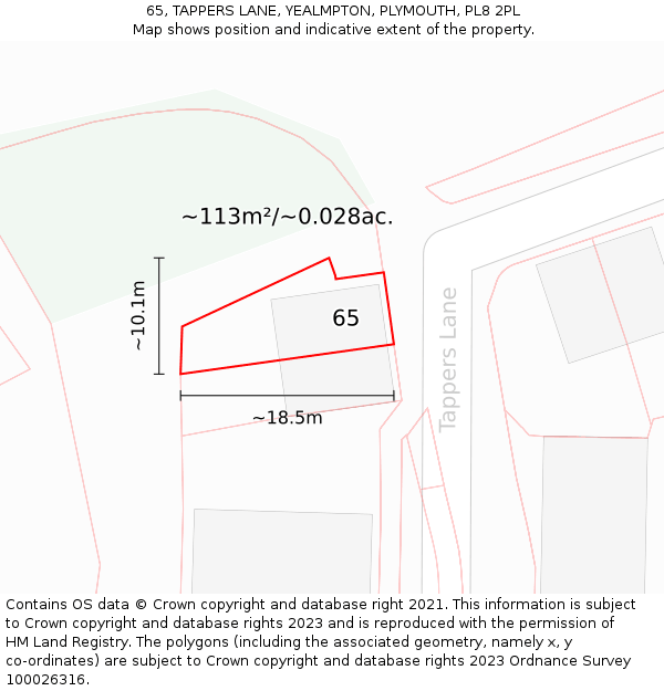 65, TAPPERS LANE, YEALMPTON, PLYMOUTH, PL8 2PL: Plot and title map