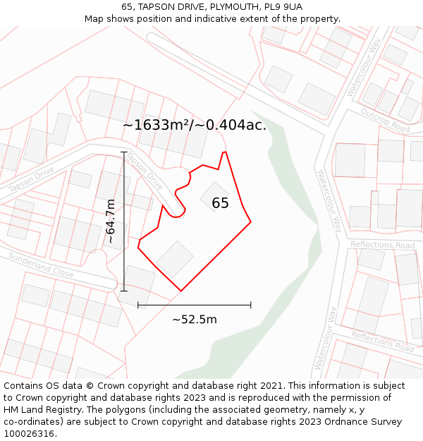 65, TAPSON DRIVE, PLYMOUTH, PL9 9UA: Plot and title map