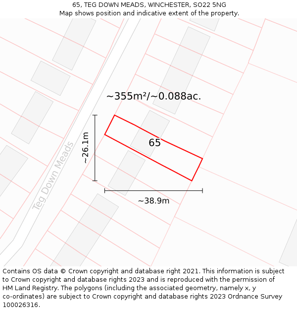 65, TEG DOWN MEADS, WINCHESTER, SO22 5NG: Plot and title map