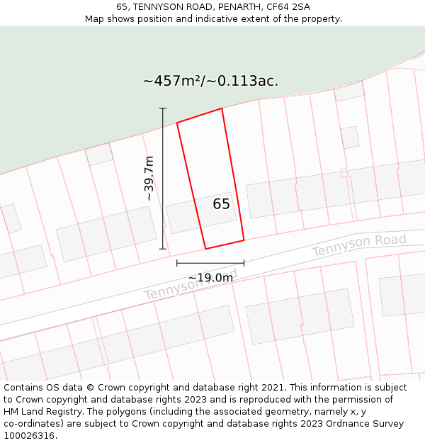 65, TENNYSON ROAD, PENARTH, CF64 2SA: Plot and title map