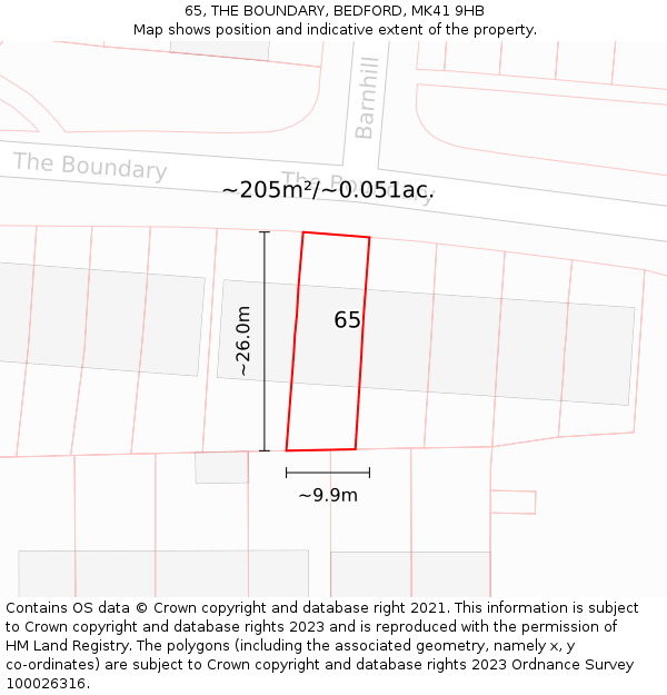 65, THE BOUNDARY, BEDFORD, MK41 9HB: Plot and title map