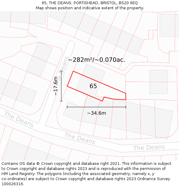 65, THE DEANS, PORTISHEAD, BRISTOL, BS20 6EQ: Plot and title map