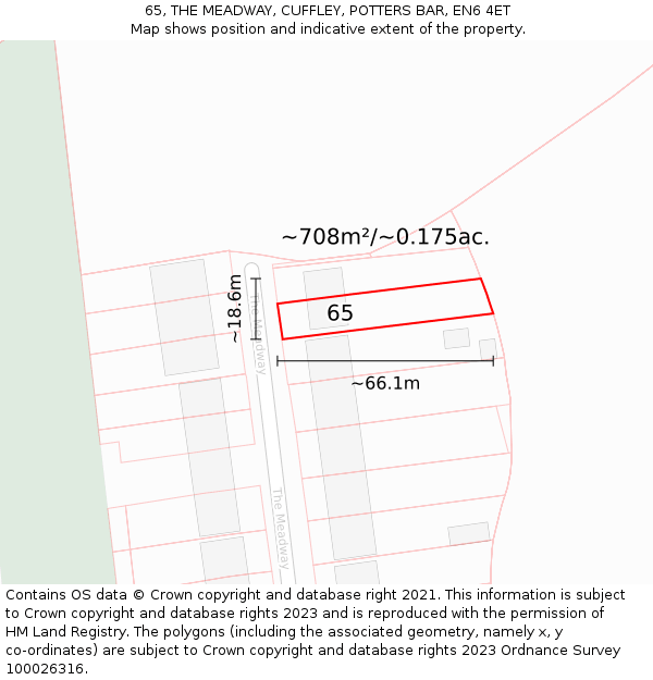 65, THE MEADWAY, CUFFLEY, POTTERS BAR, EN6 4ET: Plot and title map