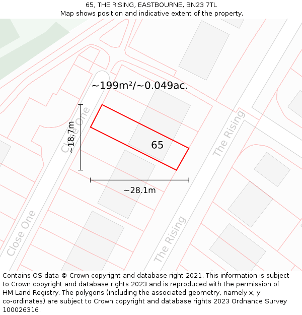 65, THE RISING, EASTBOURNE, BN23 7TL: Plot and title map