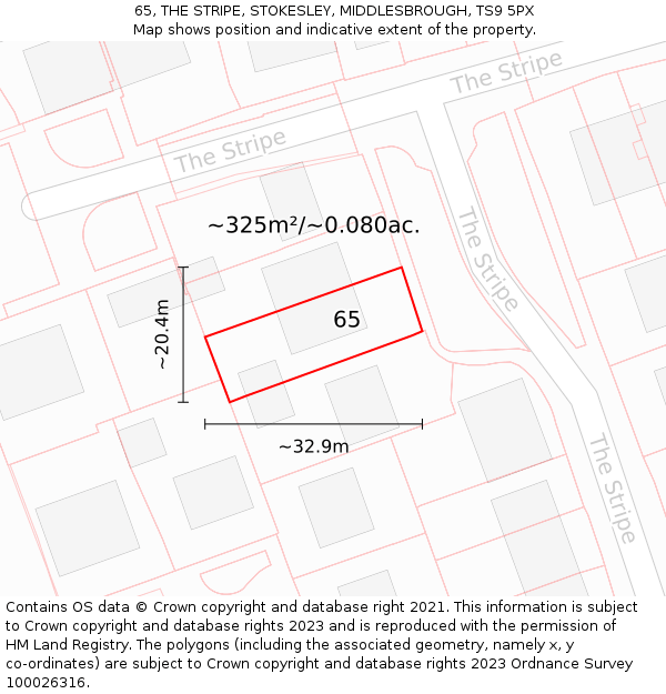 65, THE STRIPE, STOKESLEY, MIDDLESBROUGH, TS9 5PX: Plot and title map