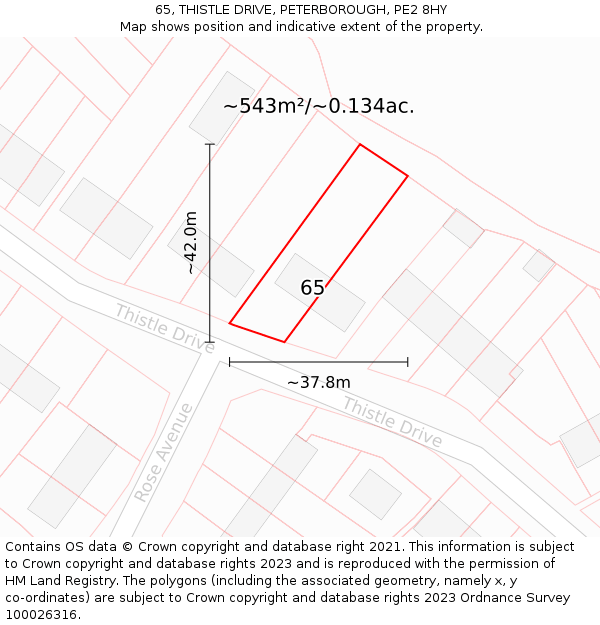 65, THISTLE DRIVE, PETERBOROUGH, PE2 8HY: Plot and title map