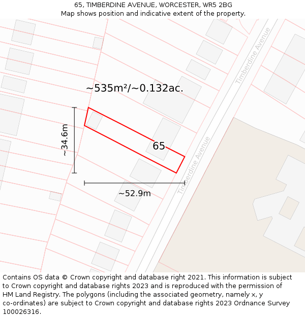 65, TIMBERDINE AVENUE, WORCESTER, WR5 2BG: Plot and title map