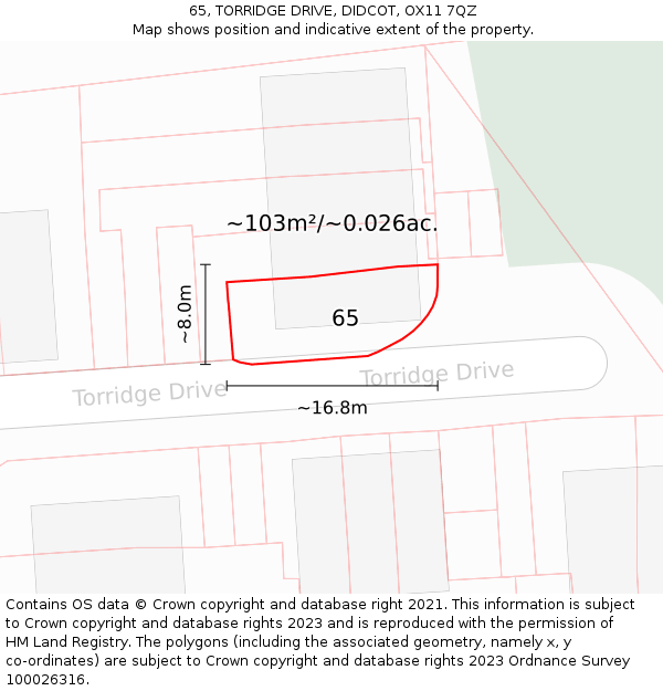 65, TORRIDGE DRIVE, DIDCOT, OX11 7QZ: Plot and title map