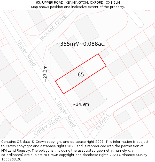 65, UPPER ROAD, KENNINGTON, OXFORD, OX1 5LN: Plot and title map