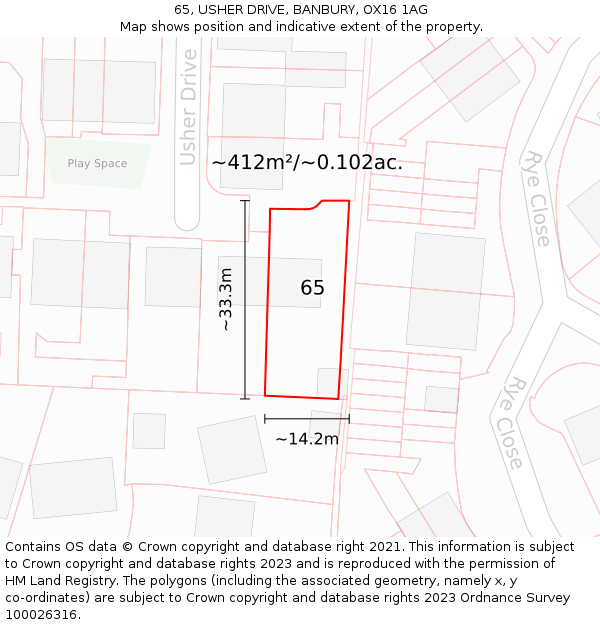 65, USHER DRIVE, BANBURY, OX16 1AG: Plot and title map