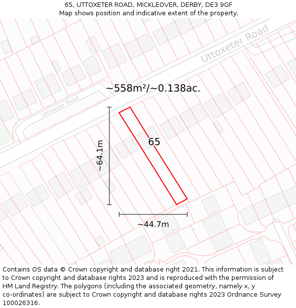 65, UTTOXETER ROAD, MICKLEOVER, DERBY, DE3 9GF: Plot and title map