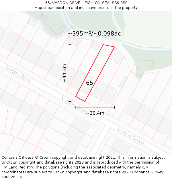 65, VARDON DRIVE, LEIGH-ON-SEA, SS9 3SP: Plot and title map