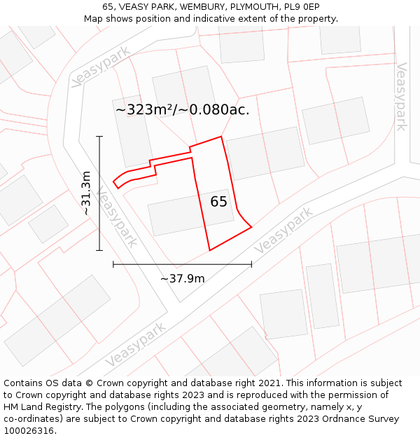 65, VEASY PARK, WEMBURY, PLYMOUTH, PL9 0EP: Plot and title map