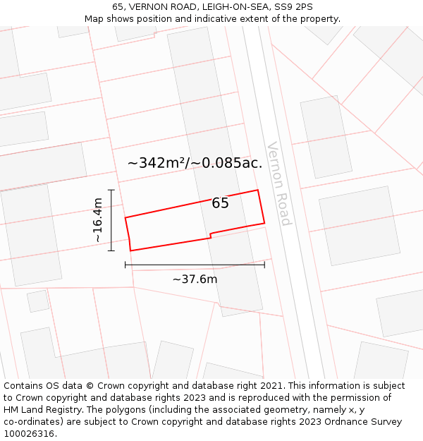 65, VERNON ROAD, LEIGH-ON-SEA, SS9 2PS: Plot and title map