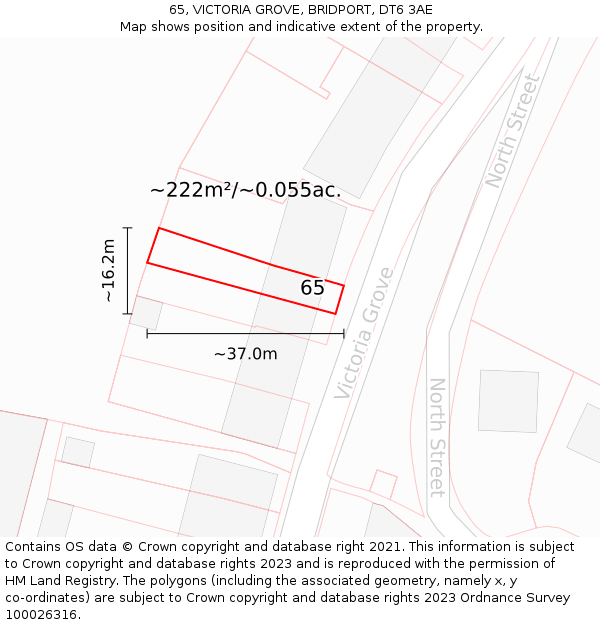 65, VICTORIA GROVE, BRIDPORT, DT6 3AE: Plot and title map