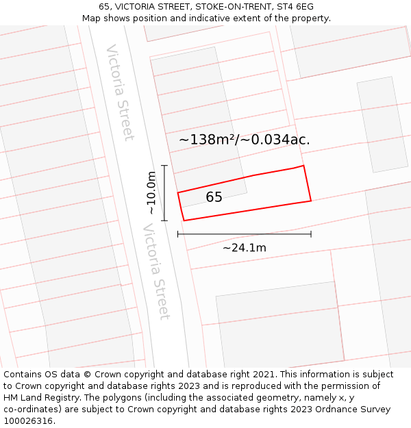 65, VICTORIA STREET, STOKE-ON-TRENT, ST4 6EG: Plot and title map