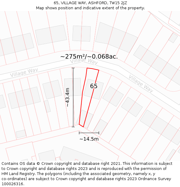 65, VILLAGE WAY, ASHFORD, TW15 2JZ: Plot and title map