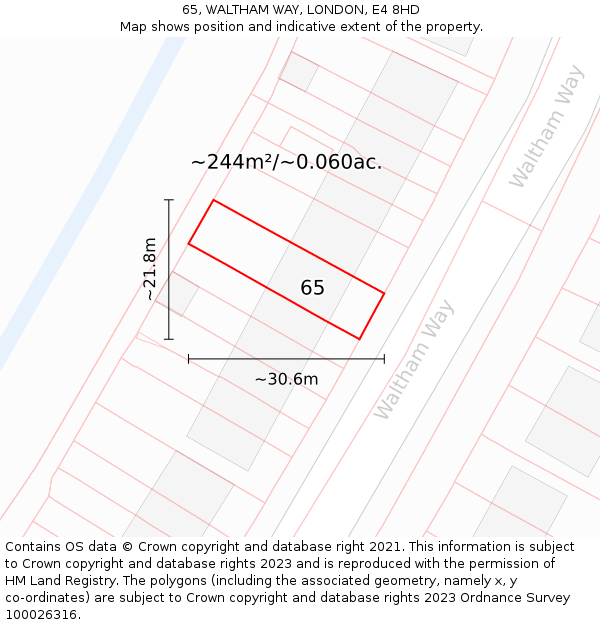 65, WALTHAM WAY, LONDON, E4 8HD: Plot and title map